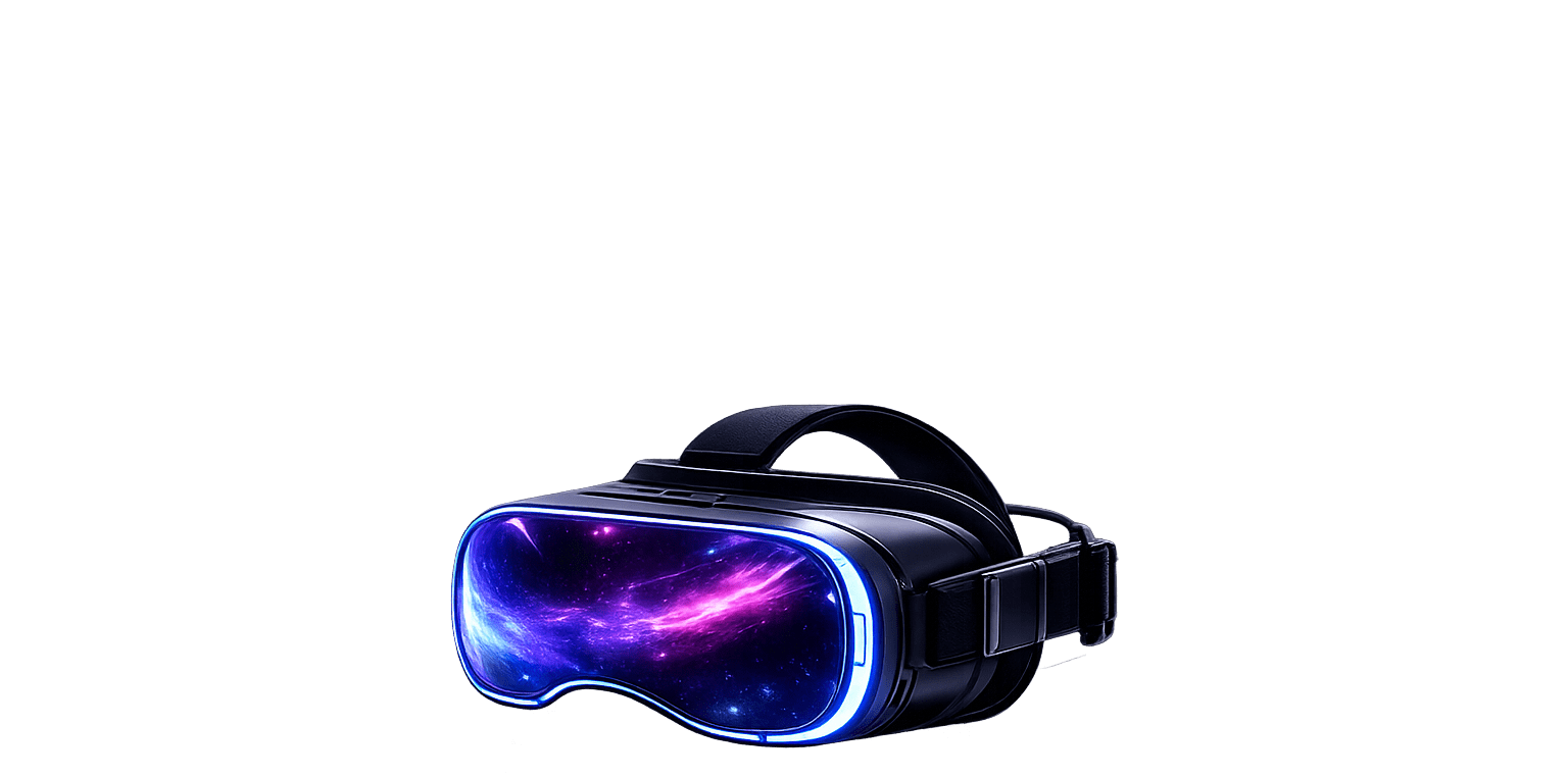 Futuristic VR headset with galaxy display e1773610896371